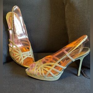 Nina silver sling back high heel platform sandals